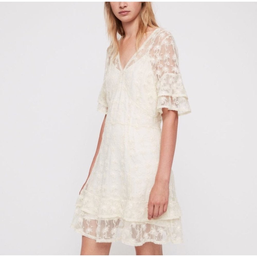 AllSaints Lula Nisha Sheer Embroidered Dress Size 2